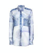 Over fit shirt with applied pockets in pure silk featuring an exclusive floral print in shades of light blue - Woman Shirts | Giemme BrandsCorporate