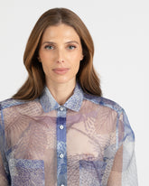 Over fit shirt with applied pockets in pure silk featuring an exclusive floral print in shades of light blue - Light blue | Giemme BrandsCorporate