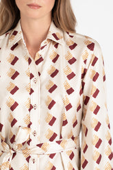 Burgundy exclusive geometrical pattern pure silk twill long shirt - Burgundy | Giemme BrandsCorporate