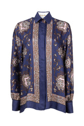 Camicia sartoriale in twill di pura seta con esclusiva fantasia sui toni del blu - Donna | Giemme BrandsCorporate