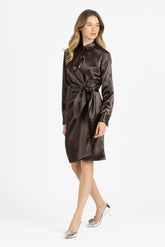 Dress with crossed detail in exclusive brown satin - Women's Shirts and Dresses | Giemme BrandsCorporate