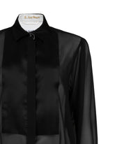 Regular fit shirt with contrast details in stretch black silk - Black | Giemme BrandsCorporate