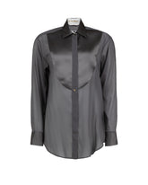 Boxy fit tailored shirt with contrast details in stretch grey silk - Woman collection | Giemme BrandsCorporate