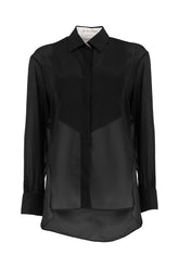 Black silk voil tailored shirt with tone on tone plastron - Black | Giemme BrandsCorporate