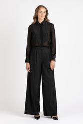 Camicia sartoriale con pettorina tono su tono in voile di seta nero - Donna | Giemme BrandsCorporate