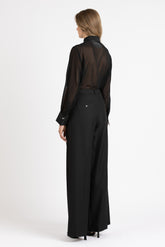 Camicia sartoriale con pettorina tono su tono in voile di seta nero - Donna | Giemme BrandsCorporate