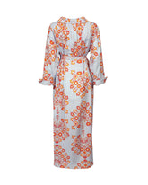 Over fit Kleid aus elastischer Baumwolle mit exklusivem geometrischem Muster in Blau- und Orangetönen - Hellblau | Giemme BrandsCorporate
