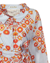 Over fit Kleid aus elastischer Baumwolle mit exklusivem geometrischem Muster in Blau- und Orangetönen - Hellblau | Giemme BrandsCorporate