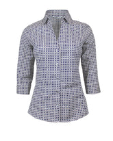 Slim fit shirt with open neckline made of stretch cotton with an exclusive blue print - Woman Shirts | Giemme BrandsCorporate