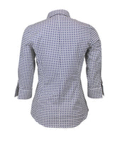 Slim fit shirt with open neckline made of stretch cotton with an exclusive blue print - Woman Shirts | Giemme BrandsCorporate