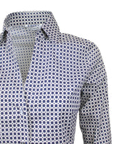 Slim fit shirt with open neckline made of stretch cotton with an exclusive blue print - Blue | Giemme BrandsCorporate