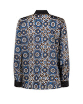 Camicia boxy fit in pura seta con collo e polsi in maglia in un'esclusiva stampa geometrica marrone - Le Sarte Pettegole | Giemme BrandsCorporate