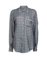 Camicia over fit con dettagli in velluta a contrasto in twill di pura seta con esclusiva stampa sui toni dell'azzurro - Camicie | Giemme BrandsCorporate