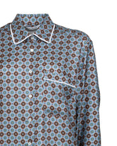 Camicia over fit con dettagli in velluta a contrasto in twill di pura seta con esclusiva stampa sui toni dell'azzurro - Azzurro | Giemme BrandsCorporate
