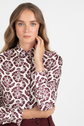 Pure silk polo-neck shirt in exclusive burgundy print - Burgundy | Giemme BrandsCorporate