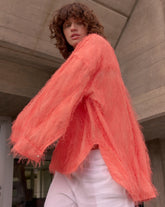 Oversized Hemd mit Stehkragen aus reiner orangefarbener Viskose, verziert mit Applikationen - Damen Last Chance | Giemme BrandsCorporate