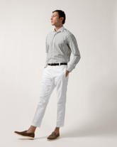 Camicia regular fit con collo francese a contrasto in puro cotone bianco a righe verdi - Caliban | Giemme BrandsCorporate