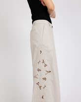 Wide-leg overfit trousers in beige stretch cotton with embroidery - Beige | Giemme BrandsCorporate