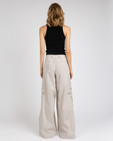 Wide-leg overfit trousers in beige stretch cotton with embroidery - Beige | Giemme BrandsCorporate