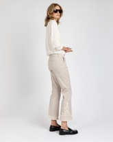Regular fit trumpet trousers in beige stretch cotton with embroidery - Beige | Giemme BrandsCorporate