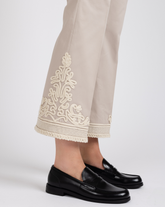 Regular fit trumpet trousers in beige stretch cotton with embroidery - Beige | Giemme BrandsCorporate