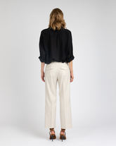 Pantaloni regular fit a gamba dritta in viscosa, lino e cotone elasticizzato beige con ricamo - Beige | Giemme BrandsCorporate