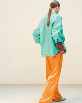 Regular-Fit Palazzo-Hose aus elastischem Seidenstoff in exklusiver oranger Farbe - Orangefarben | Giemme BrandsCorporate