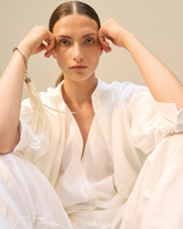 Regular-fit dress with baloon sleeves in pure white linen - White | Giemme BrandsCorporate