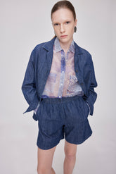 Over fit shirt with applied pockets in pure silk featuring an exclusive floral print in shades of light blue - Woman Shirts | Giemme BrandsCorporate