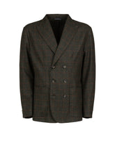 Double-breasted over fit jacket with notch lapel in green checked wool and cashmere - Men's Shirts and Overshirt Jackets | Giemme BrandsCorporate