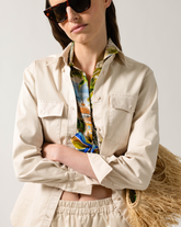 Camicia over fit con collo button down in cotone elasticizzato tinto capo beige - Beige | Giemme BrandsCorporate