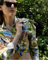 Camicia boxy fit in pura seta con esclusiva stampa sui toni dell'azzurro - Blu | Giemme BrandsCorporate