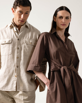 Abito midi regular fit con fusciacca in puro cotone tinto in capo marrone - Abiti | Giemme BrandsCorporate