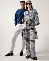 Abito chemisier regular fit in pura seta con esclusiva stampa floreale blu - Blu | Giemme BrandsCorporate