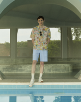 Camicia over fit a mezza manica con collo italiano in puro cotone con esclusiva stampa surf - Tintoria Mattei | Giemme BrandsCorporate