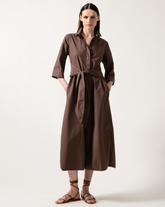 Abito midi regular fit con fusciacca in puro cotone tinto in capo marrone - Abiti | Giemme BrandsCorporate