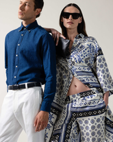 Abito chemisier regular fit in pura seta con esclusiva stampa floreale blu - Blu | Giemme BrandsCorporate