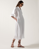 Abito regular fit con fusciacca in vita realizzato in puro cotone bianco con ricamo in San Gallo - Abiti | Giemme BrandsCorporate