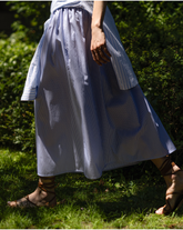 Gonna midi regular fit in puro cotone bianco a righe bluette - Azzurro | Giemme BrandsCorporate