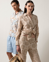 Pantaloni regular fit in puro cotone San Gallo tinto capo beige - Beige | Giemme BrandsCorporate