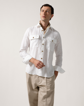 Overshirt regular fit con collo italiano in puro lino bianco - Bianco | Giemme BrandsCorporate
