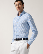 Regular fit french collar shirt in light blue Skinlike high-performance fabric with white floral pattern - New in Caliban Man | Giemme BrandsCorporate