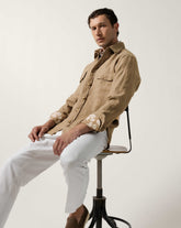 Overshirt regular fit con collo italiano in puro lino marrone - Caliban uomo - New in | Giemme BrandsCorporate