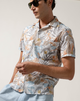 Regular fit short sleeve shirt with bowling collar in pure cotton with beige foliage print - New in Caliban Man | Giemme BrandsCorporate
