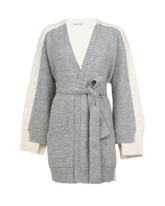Cardigan in misto lana d'Alpaca grigio con contrasti in maglia a coste panna - New in Donna | Giemme BrandsCorporate