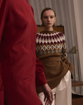 Cardigan in misto lana Mohair con motivo geometrico a contrasto sui toni del bordeaux - Le Sarte Pettegole - New in | Giemme BrandsCorporate