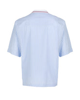 Camicia comfort fit a mezza manica con collo bowling in puro cotone azzurro a righe bianche - Azzurro | Giemme BrandsCorporate
