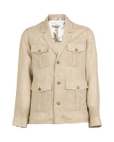 Over jacket con collo a giacca e quattro tasche in lino beige - Collezione UOMO | Giemme BrandsCorporate