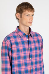 Pink check pure cotton flannel shirt with french collar - Pink | Giemme BrandsCorporate