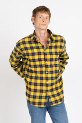 Camicia con collo francese in flanella di puro cotone a quadri gialla - Collezione UOMO | Giemme BrandsCorporate
